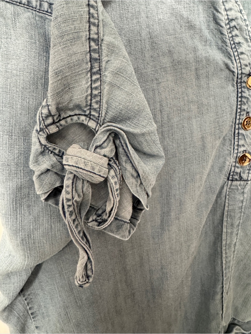 Trina Turk Light Denim Button-Front V-Neck Top - Picture 3 of 4